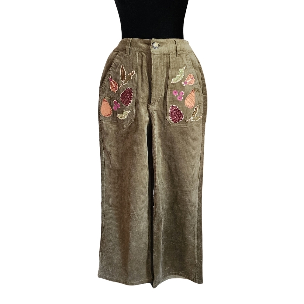 Vintage High Waisted Embroidered Cords